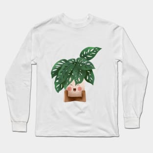 Cute Plant Illustration, Monstera Adansonii 3 Long Sleeve T-Shirt